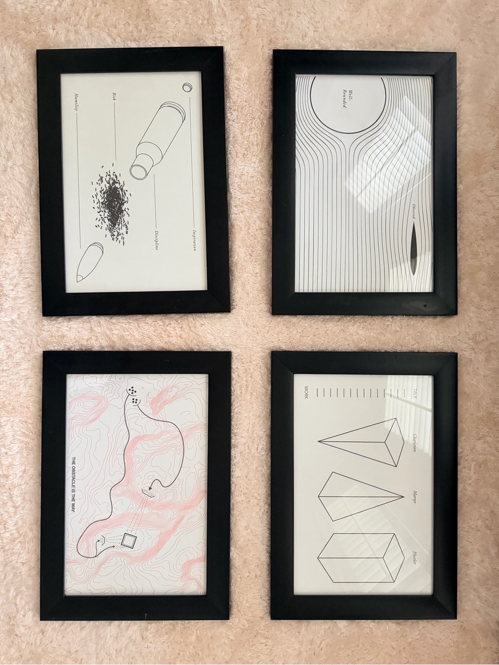 Set of 4 Joey Roth framed Modern Black Framed Abstract Wall Art Set 19.5 x 13.5”